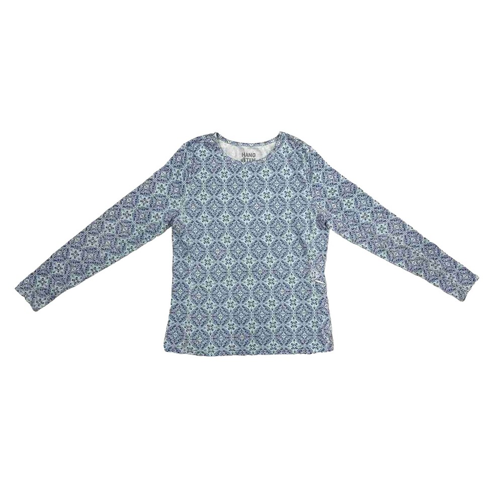 Hang Ten Rash Guard Swim Shirt Tee Sun Protect Sz M Blue Floral Pocket Outdoors